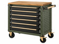 Gereedschapswagen 100 x 50 x 95 cm - stalen opbergwagen met houten werkblad en 6 laden