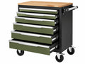 Gereedschapswagen 77 x 46 x 97 cm staal groen zwart met houten werkblad en 6 laden