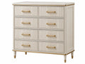 Ladekast 120 x 45 x 105 cm crème hout met goudkleurige metalen handgrepen - 8 lades geribbelde moderne opbergkast