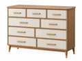 Ladekast 150 x 45 x 110 cm hout naturel wit met 9 laden geribbelde fronten