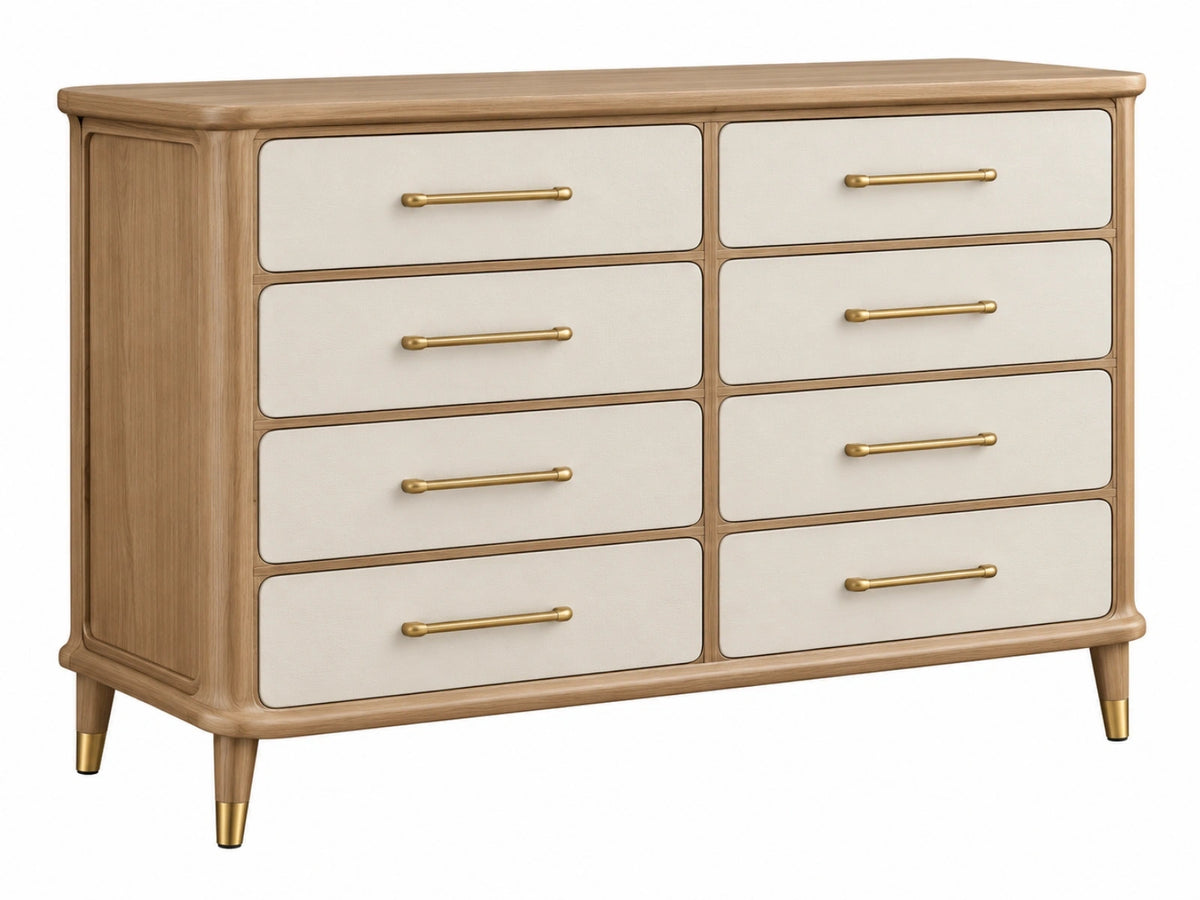 Ladekast 160 x 45 x 95 cm - hout beige met goudkleurige metalen grepen - retrostijl