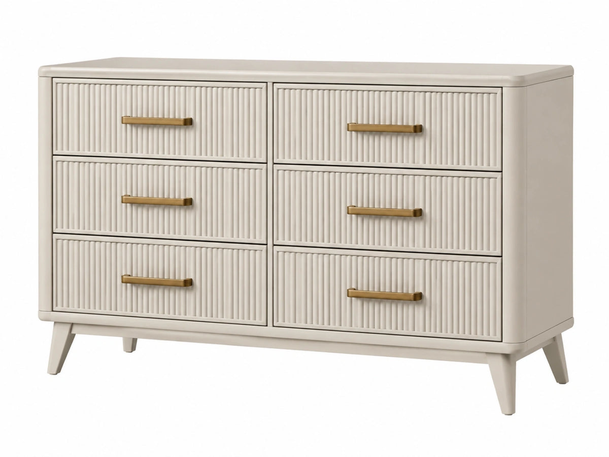 Ladekast 120 x 40 x 80 cm houtmateriaal crème met 6 laden geribbelde moderne opbergruimte