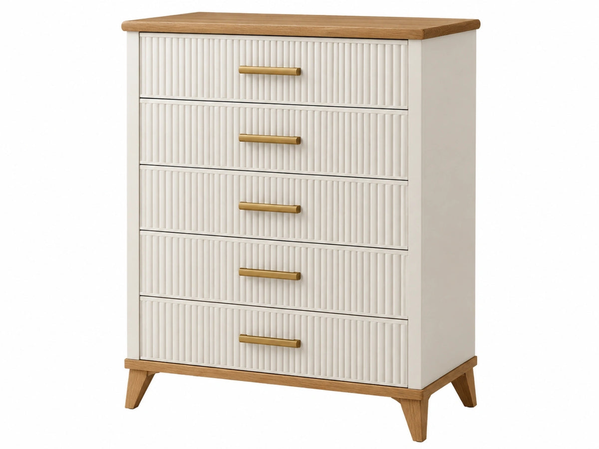 Ladekast 80 x 40 x 120 cm hout en MDF wit/naturel met 5 laden geribbelde opbergruimte