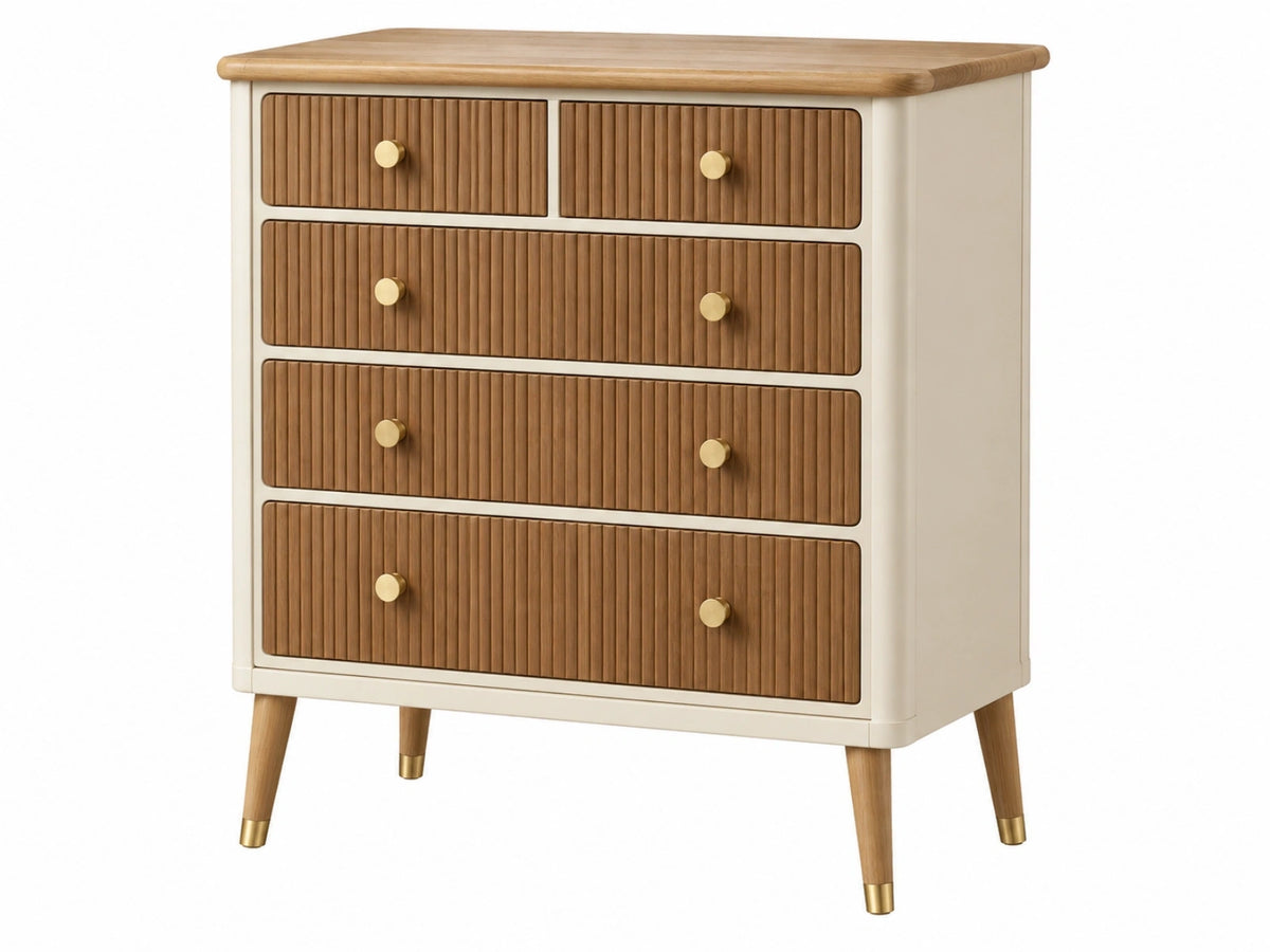 Ladekast 100 x 45 x 100 cm hout crème walnootkleur - geribbelde laden