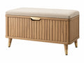 Opbergbank 100 x 40 x 50 cm hout beige gestoffeerd zitvlak geribbelde stijl