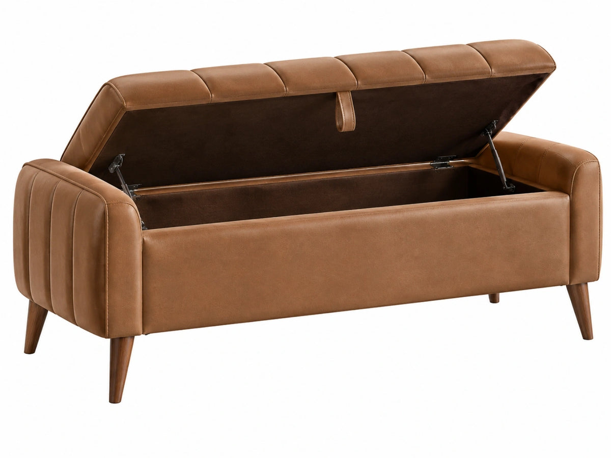 2-zits opbergsofa 160 cm bruin kunstleer - retro met opklapbare zitting