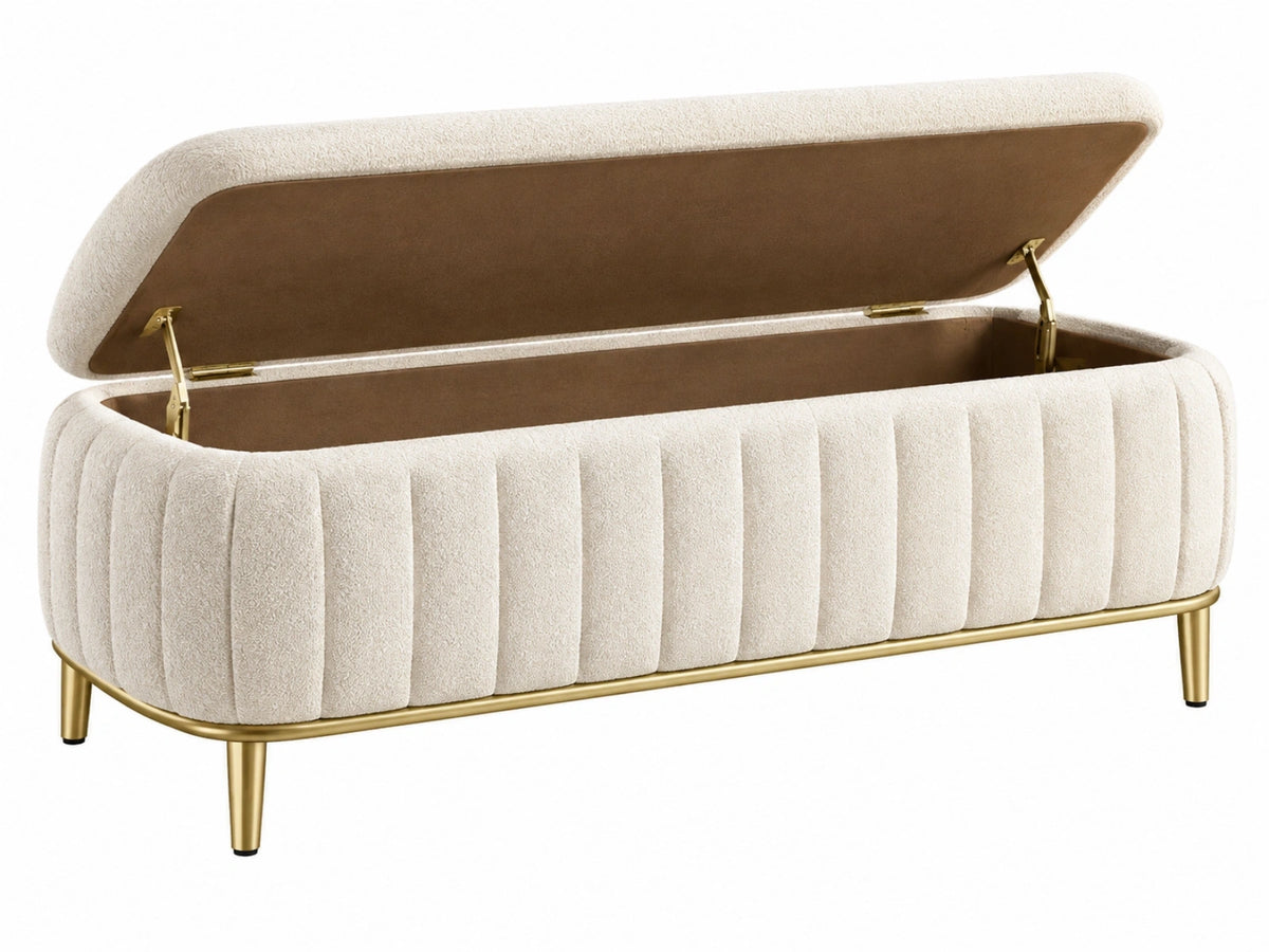 Opbergbank 120 x 45 x 48 cm crème bouclé stof met metalen poten - gestoffeerde zitbank met opbergruimte