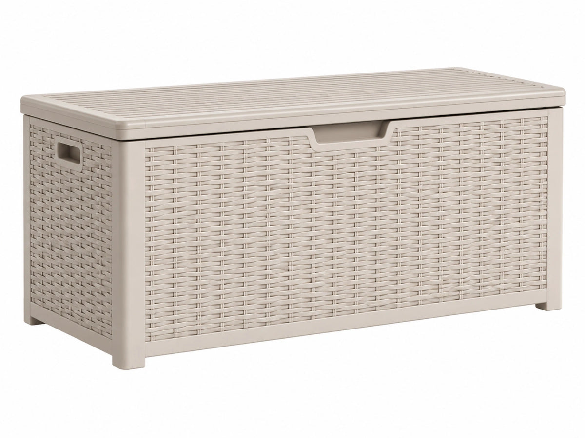 Opbergkist 120 x 55 x 60 cm kunststof beige - gevlochten look met deksel