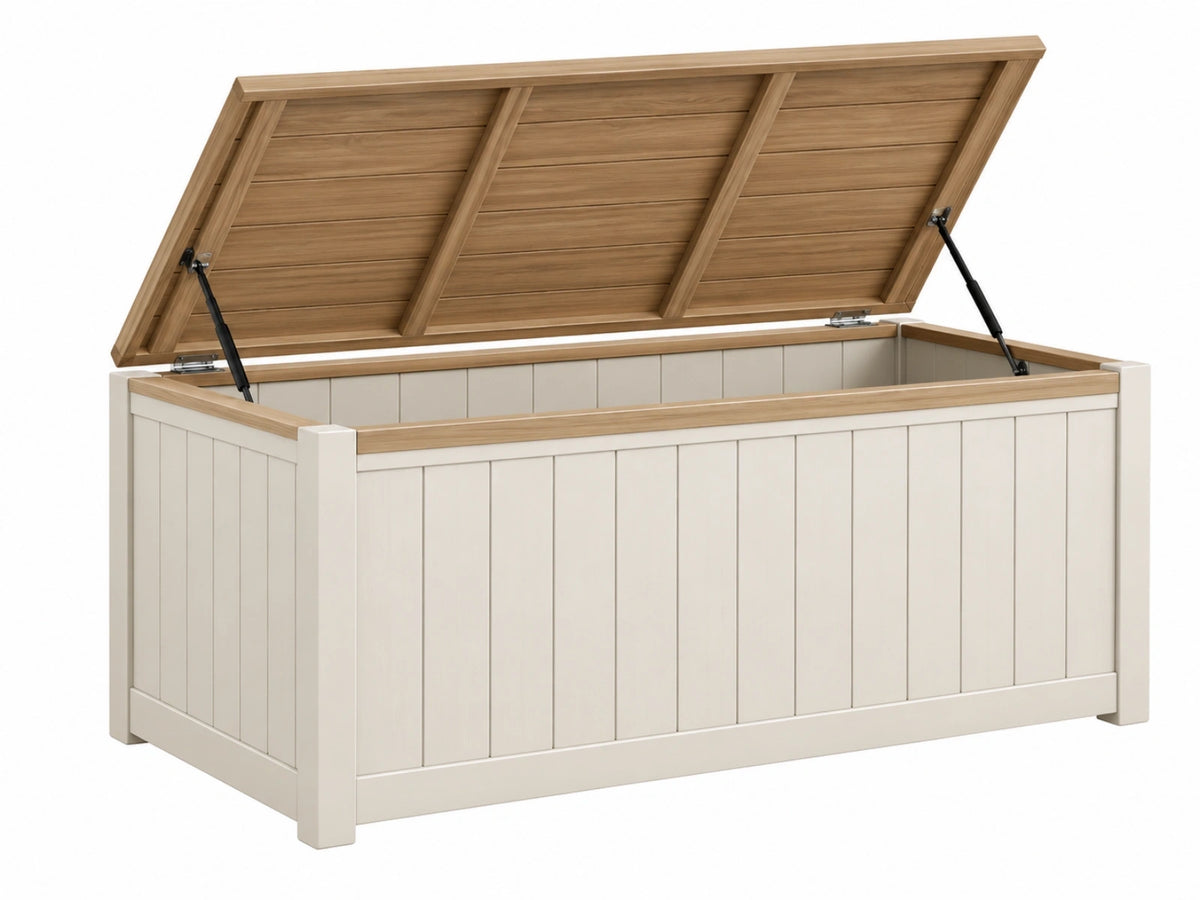Opbergkist 150 x 61 x 63 cm hout wit/naturel - tuinopslag met gasveren