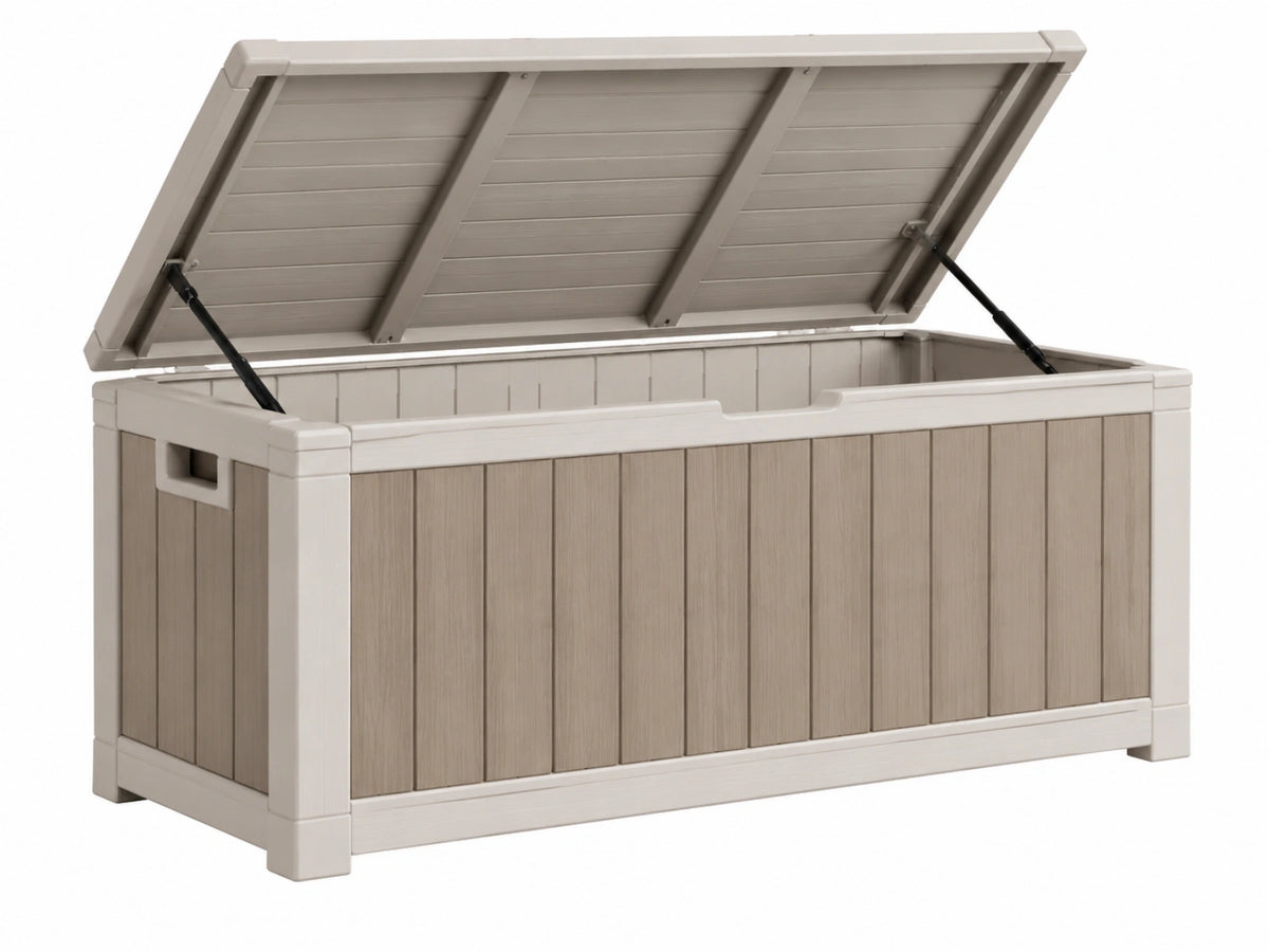 Opbergbox voor buiten 145 x 82 x 85 cm kunststof taupe met gasveren