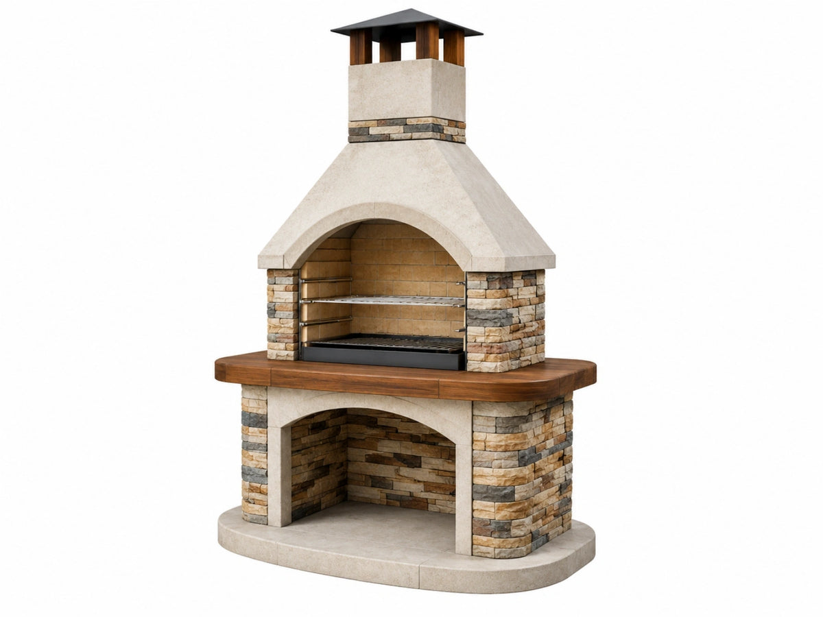 Buitenbarbecue 160 x 90 x 280 cm natuursteen beige/bruin met grillrooster klassieke tuinstijl