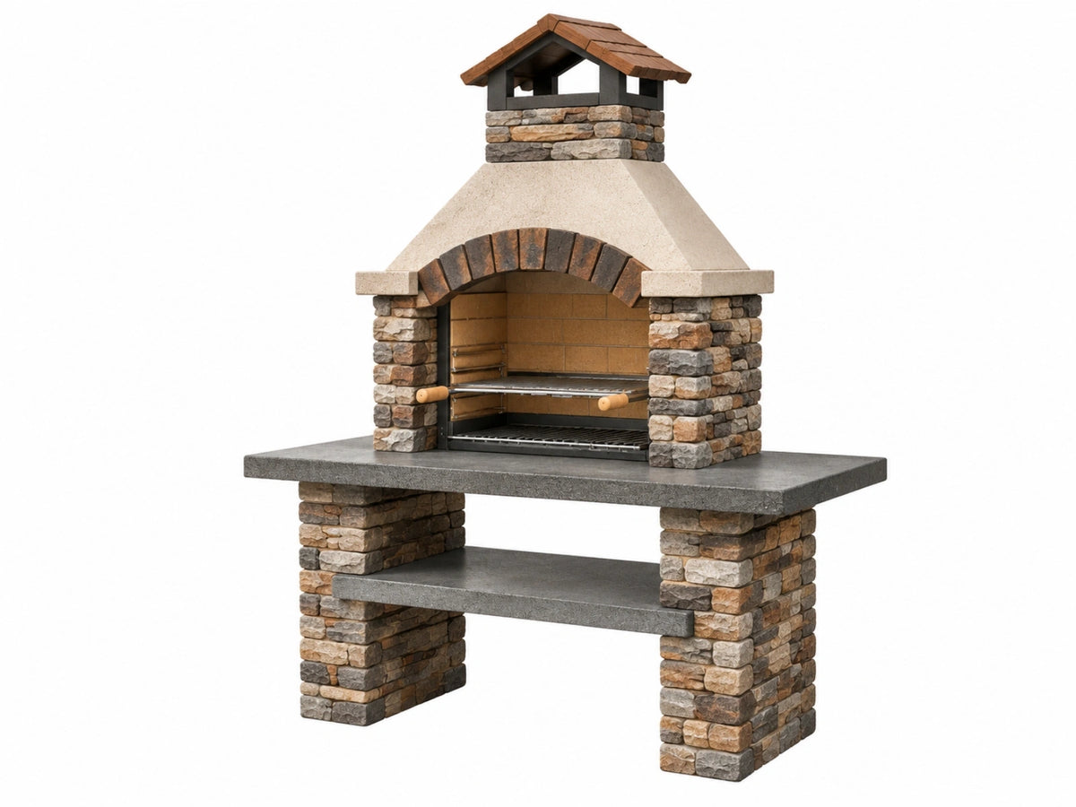 Buitenbarbecuehaard 150 x 80 x 230 cm steen beige bruin met grillroosters en schoorsteen