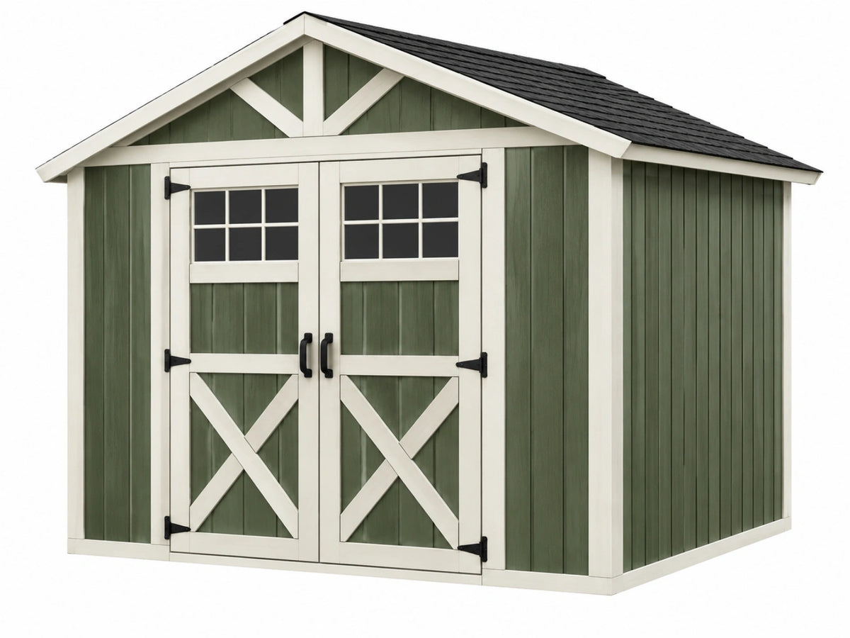 Tuinhuis 240 x 180 x 220 cm groen/wit hout - berging met dubbele deuren