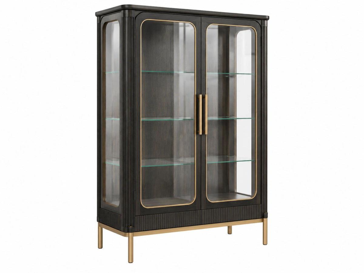Vitrinekast 100 x 45 x 180 cm zwart hout en glas met metalen poten