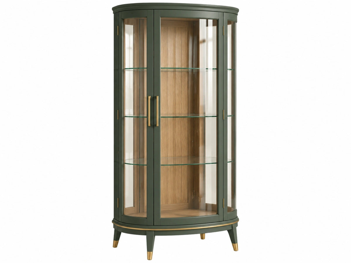 Vitrinekast Ø90 x 180 cm hout en glas donkergroen klassieke opbergkast
