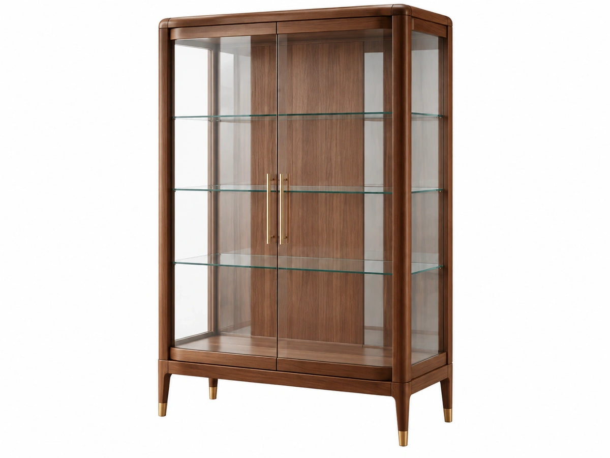 Vitrinekast 100 x 45 x 190 cm hout en glas bruin met 2 deuren