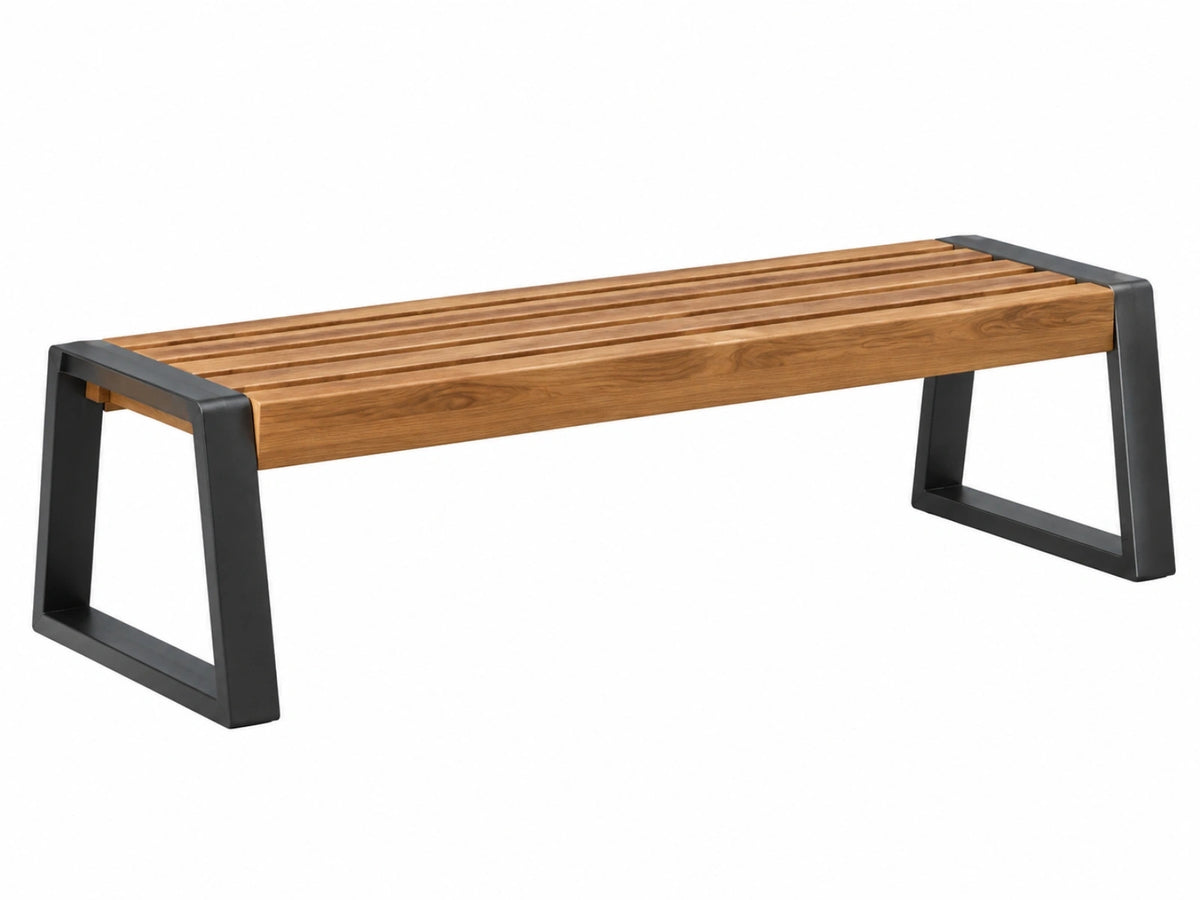 Tuinbank 150 x 40 x 45 cm houten latten bruin zwart stalen onderstel industrieel